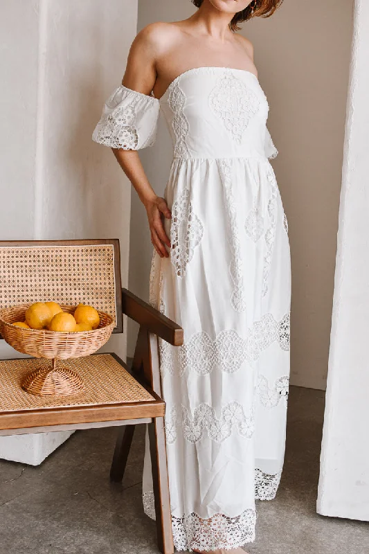 Mustique Off the Shoulder Maxi Dress Fashionable High-Low Maxi Dress