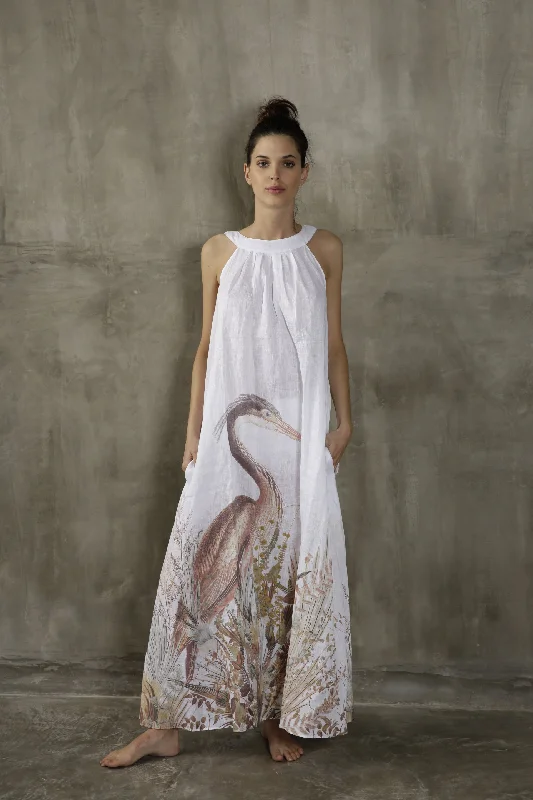 Peacock Linen Maxi Dress by S-Mode Classic Solid Maxi Dress
