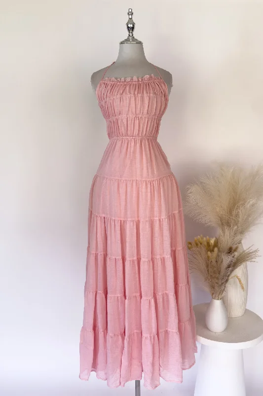 Penelopy Maxi Dress - Pink Stylish Maxi Dress with Frills