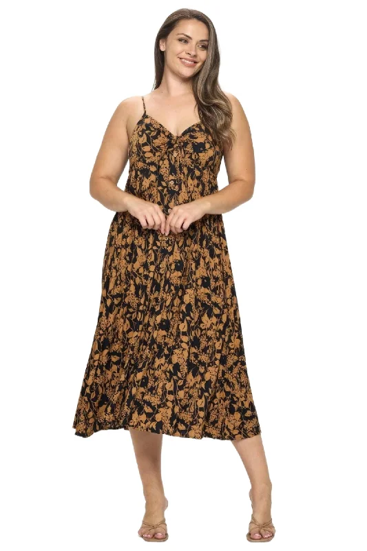 Plus Botanical Print Front Tie Maxi Dress Fashionable Off-Shoulder Maxi Dress