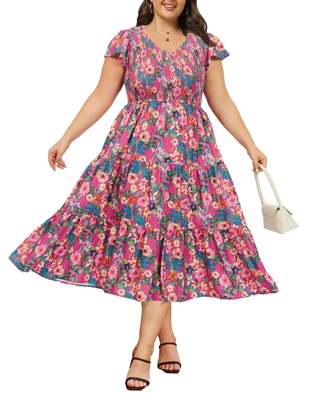 Plus Size Maxi Dress V Neck for Summer - Plum Comfortable Plunging Neckline Maxi Dress