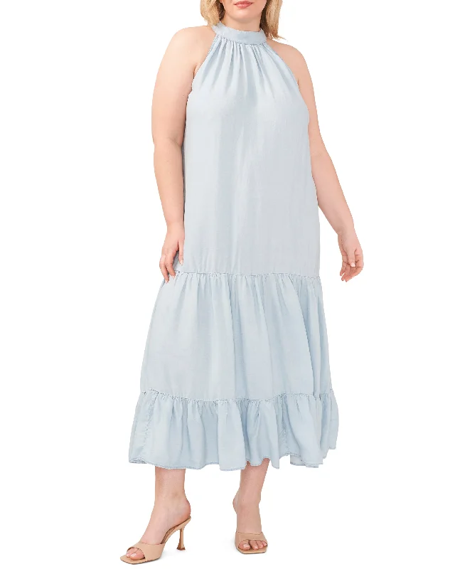 Plus-Size Tiered Halter Maxi Dress Chic Summer Floral Maxi Dress