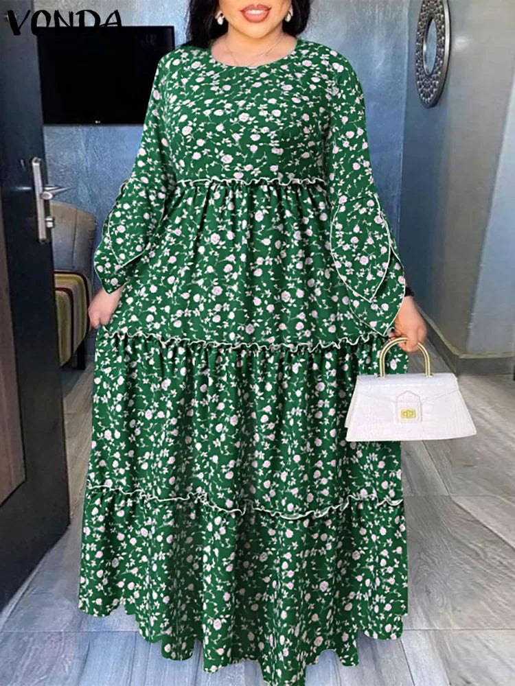 VONDA Boho Chic Ruffled Plus Size Maxi Dress Cozy Spaghetti Strap Maxi Dress