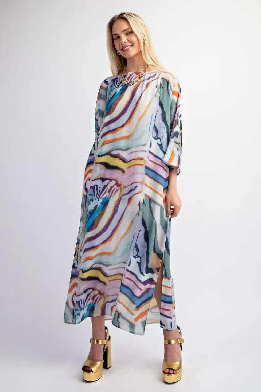 RAINBOW STRIPED SIDE SLIT MAXI DRESS Trendy Floral Print Maxi Dress