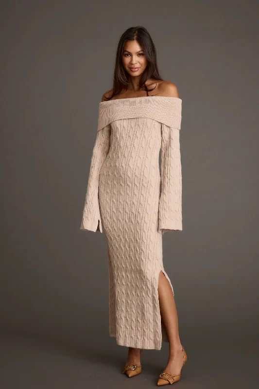 Rhiannon Dusty Rose Sweater Maxi Dress Comfortable Fitted Maxi Dress
