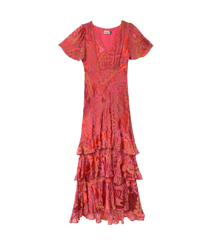 Gilly Short Sleeve Maxi Dress in Butterfly Devore Pink Casual Maxi Dress with Pockets