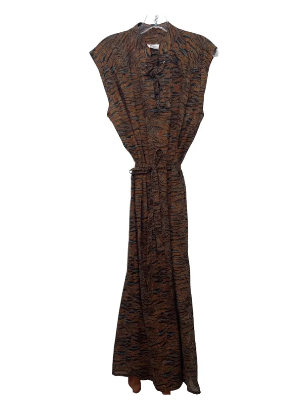 Roseanna Size 36 Brown & Gray Cotton Animal Print Round Split Neck Maxi Dress Trendy Fit-and-Flare Maxi Dress