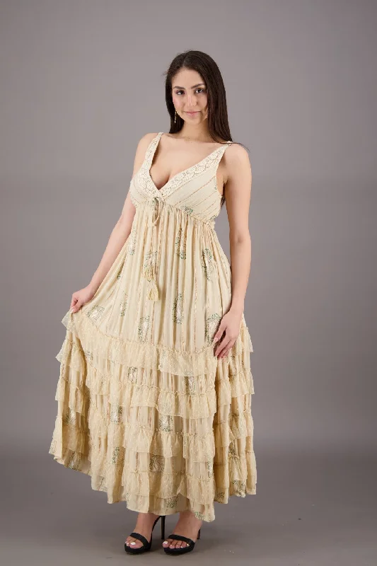 Ruffled Paisley Print Maxi Dress 24913 Comfortable Bohemian Maxi Dress