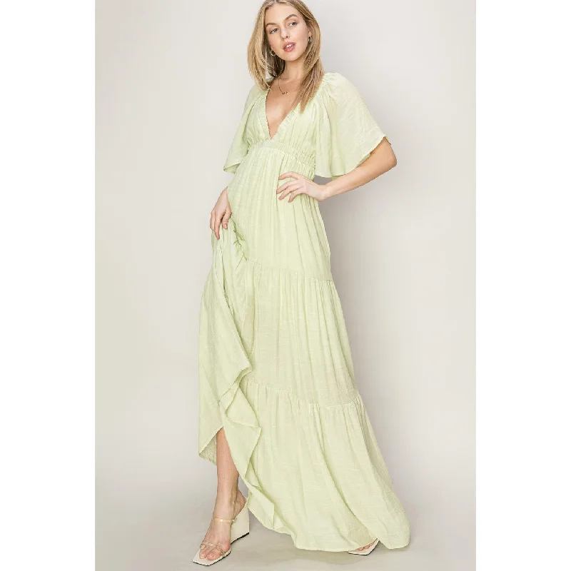 Sage Open Back Tiered Maxi Dress Fashionable Asymmetrical Maxi Dress