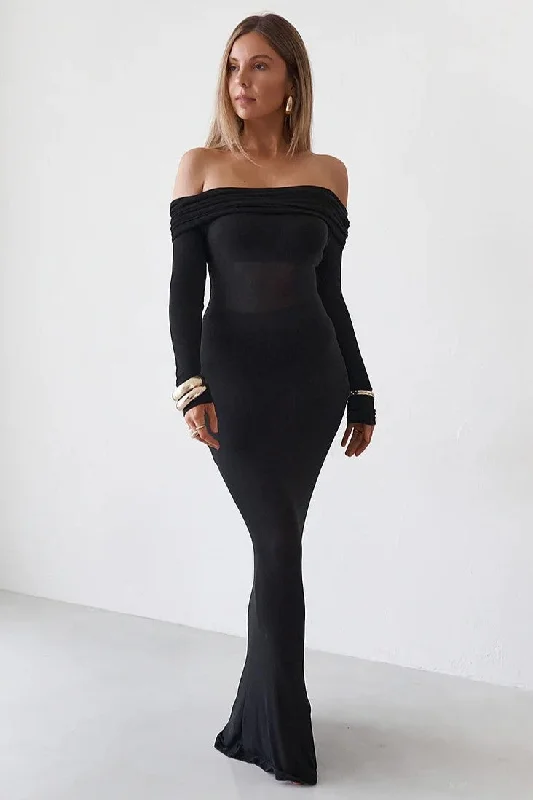Sheer Maxi Dress - Black Classic Strapless Maxi Dress