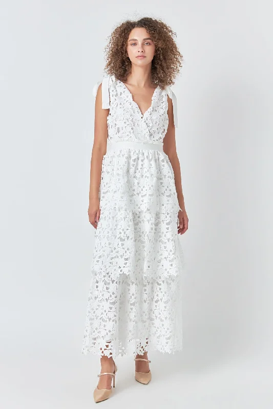 Endless Rose - Shoulder Strap Detailed Tiered Maxi Dress Comfortable Flowy Maxi Dress