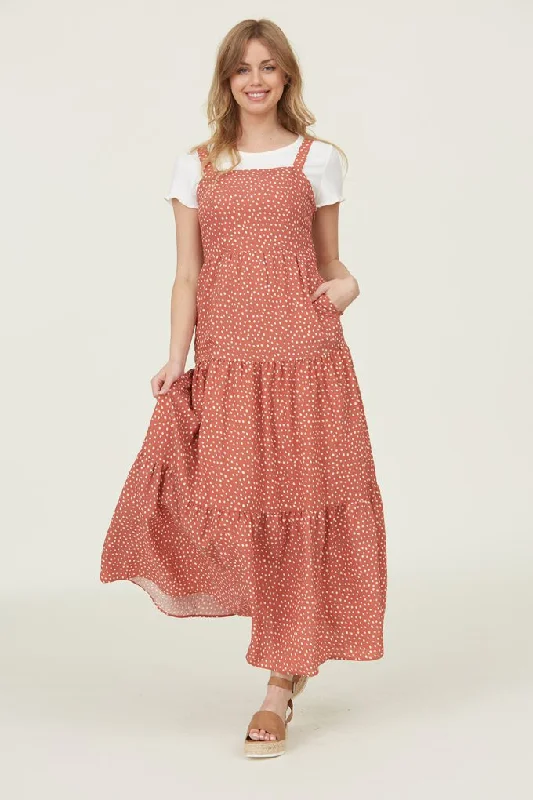 Shoulder Strap Petal Printed Maxi Dress Fashionable Sheer Maxi Dress