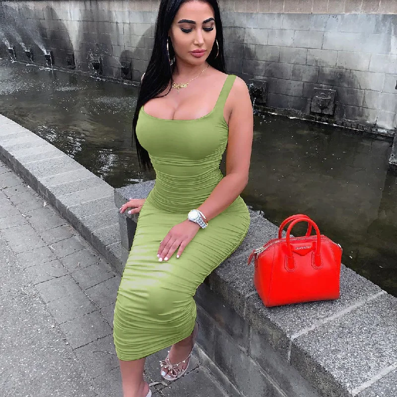 Sleeveless U Neck Bodycon maxi Dress Classic V-Neck Maxi Dress