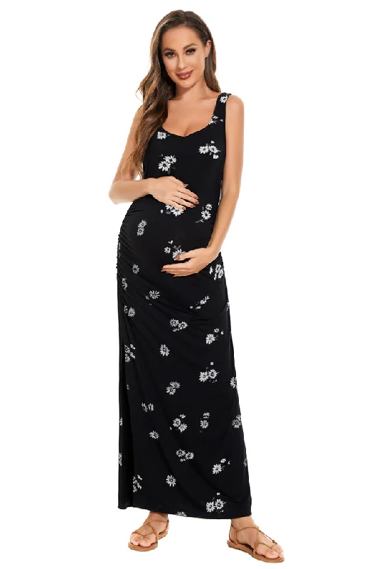 Smallshow Sleeveless Floral Maternity Maxi Dress Fashionable Chiffon Tiered Maxi Dress