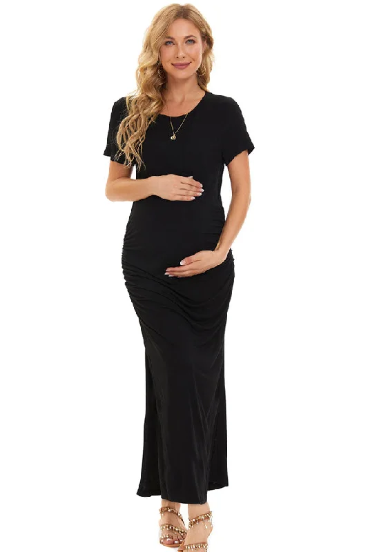 Smallahow Side Slit Maternity Maxi Dress Trendy V-Neck Maxi Dress