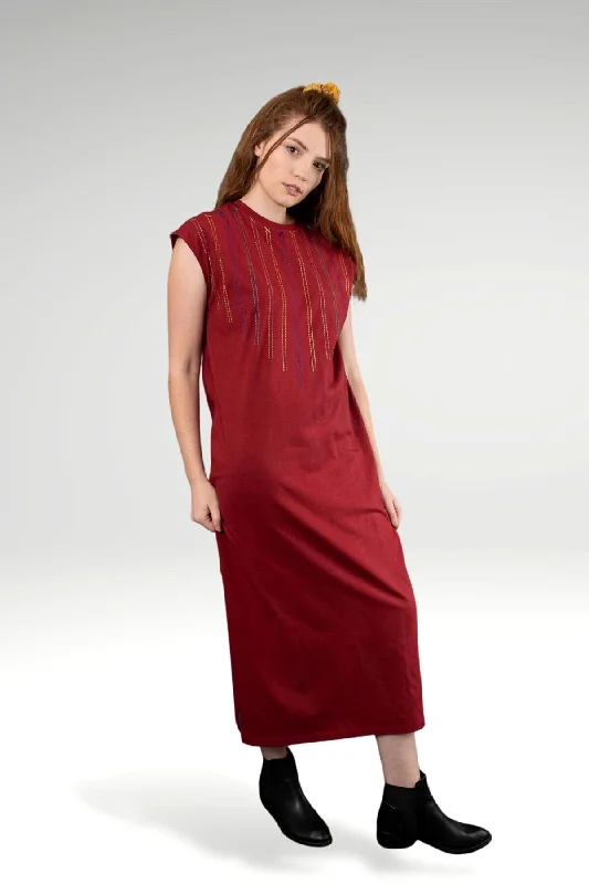 TERRA EMBROIDERED KNIT MAXI DRESS Comfortable Satin Maxi Dress