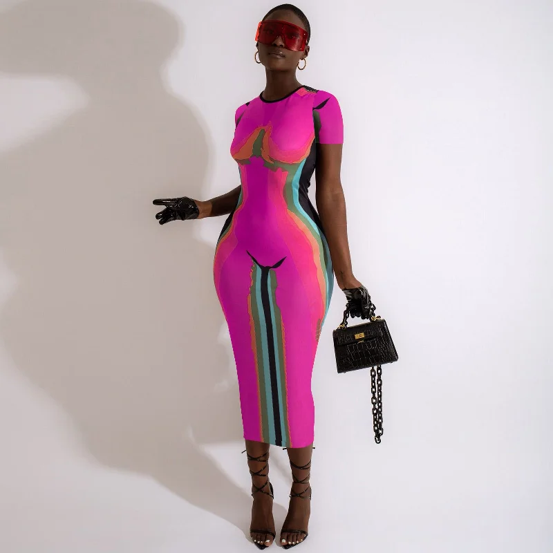 Thermal Silhouette T-Shirt Maxi Dress Fashionable Maxi Dress with Fringe