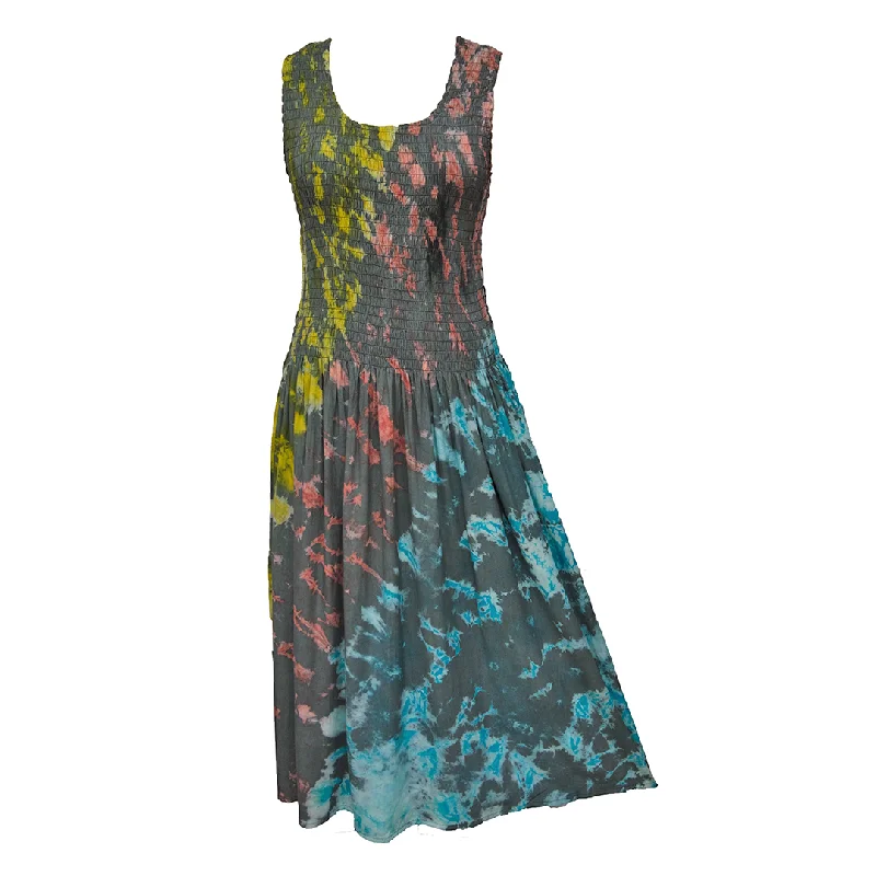 Multicoloured Tie Dye Maxi Dress UK  One Size 14-24 A34 Comfortable Cotton Maxi Dress