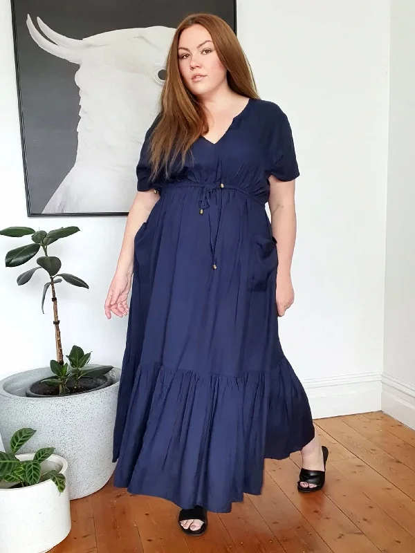 Tropical Maxi Dress // Petrol Elegant Maxi Dress with Belt