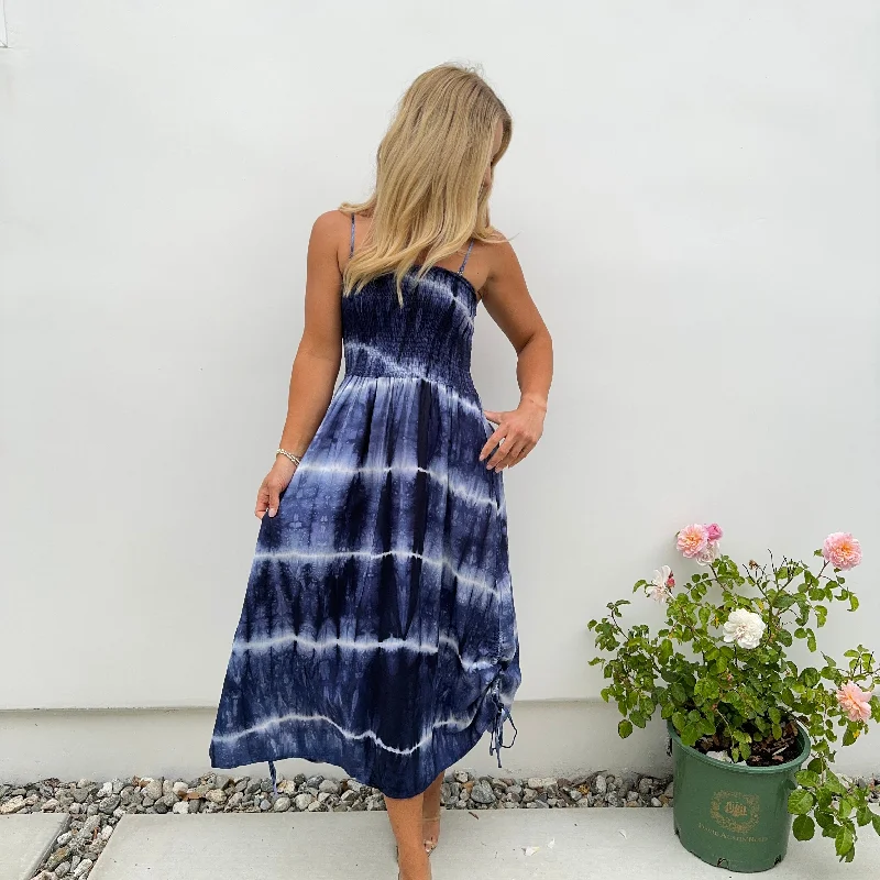 Under Water Tie Dye Smock Ankle Maxi Dress Trendy Maxi Dress with Straps