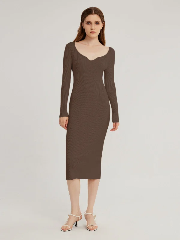 Sweetheart's Neck Long Sleeve Maxi Dress Fashionable Button-Down Maxi Dress