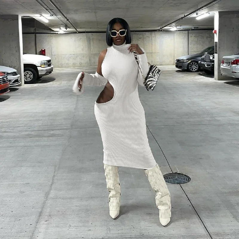 White Halter Turtle Neck Maxi Dress Fashionable Chiffon Maxi Dress