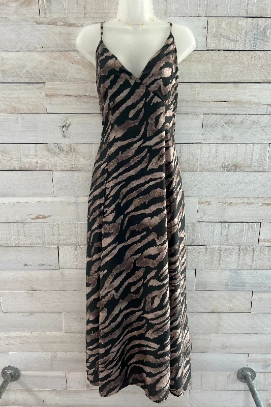 Zebra Print Maxi Dress- Charcoal Comfortable Maxi Dress with Belt