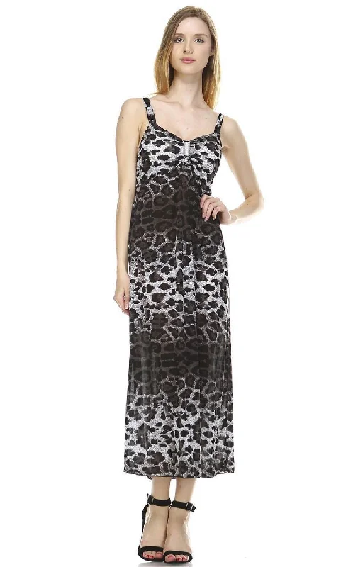 Maxi Dress Sleeveless Gray Leopard Skin Elegant Maxi Dress with Belt