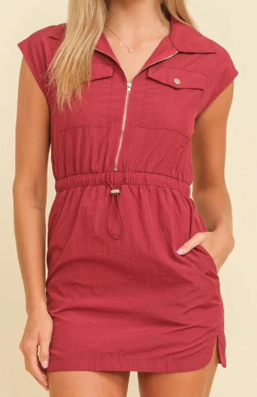 Cap sleeve parachute zippered mini dress Comfortable Bodycon Mini Dress