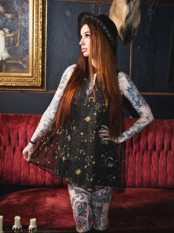 Celeste - Hooded Mini Dress with Capelet Elegant Floral-Print Mini Dress