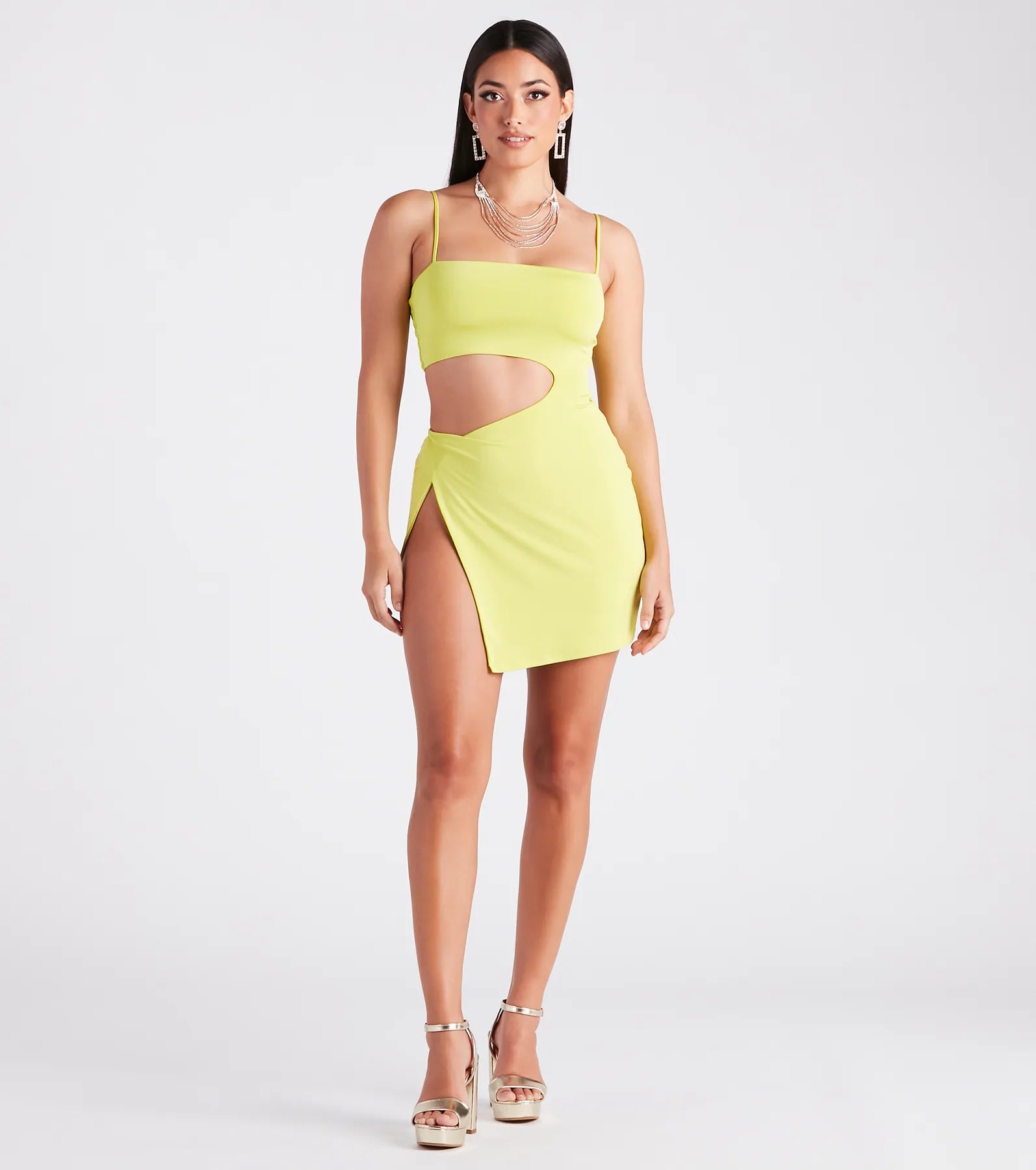 Flirt Alert Cutout High Slit Mini Dress Trendy Camisole Mini Dress