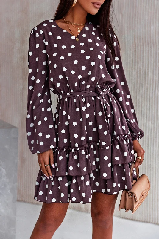 Polka Dot Print Lace-up Ruffled Mini Dress Chic Tropical Mini Dress