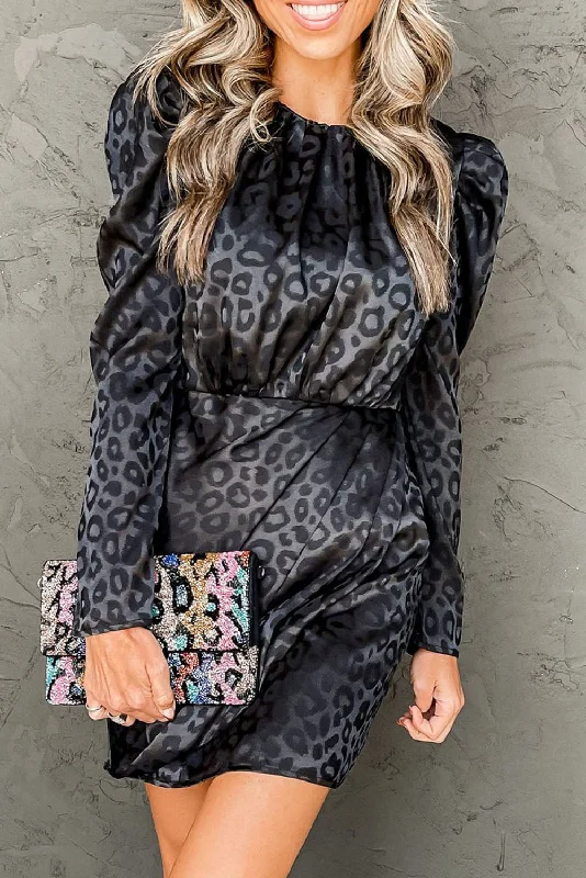 Print Long Sleeve High Waist Mini Dress Trendy Lace Mini Dress