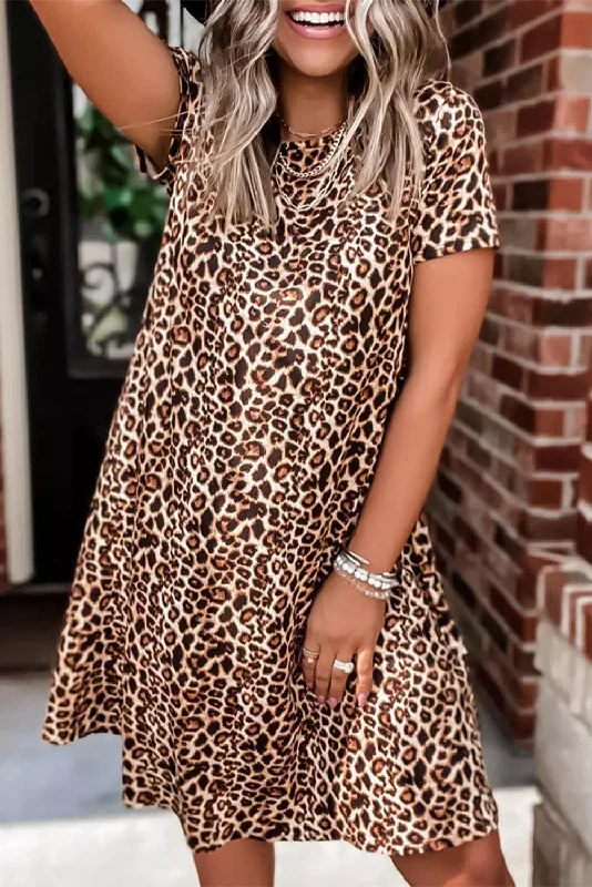Print Short Sleeve A-line Mini Dress Chic Puff Sleeve Mini Dress