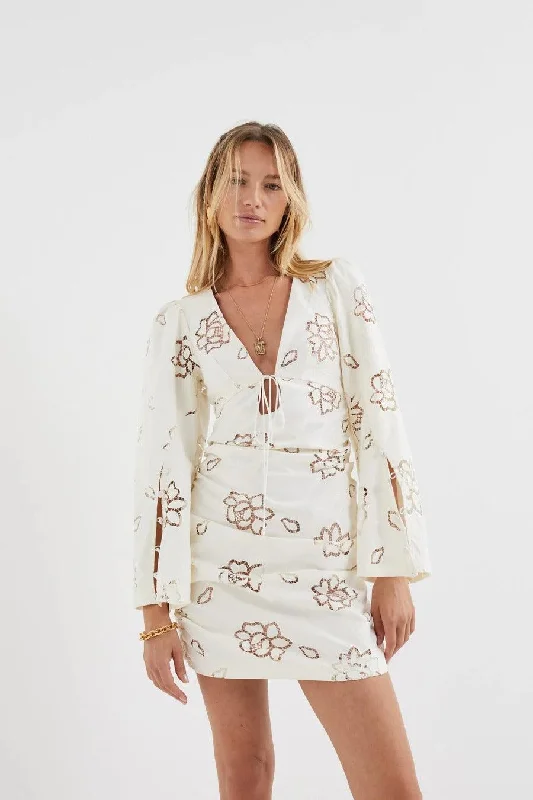 Renee Bell Sleeve Mini Dress by For Love & Lemons - FINAL SALE Elegant Lace-Up Mini Dress
