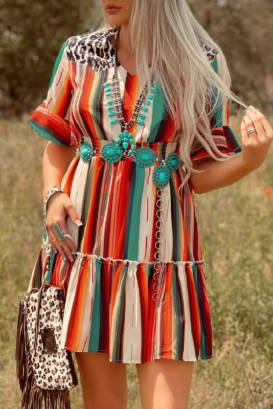 Serape Striped Leopard Mini Dress Chic Halter Mini Dress