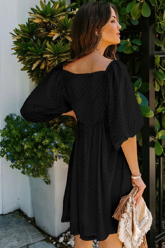 Square Neck Puff Sleeve Babydoll Mini Dress Stylish Puff Sleeve Mini Dress
