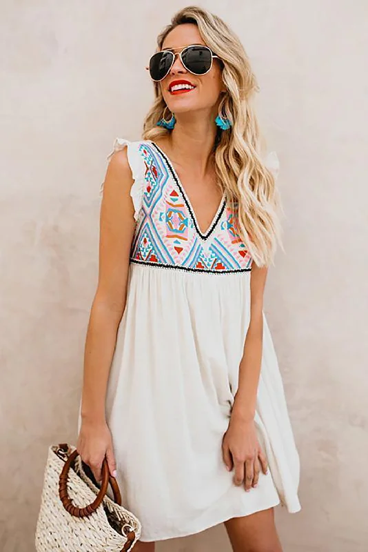 Summer Beach Floral Sleeveless V Neck Mini Dress Cozy Jersey Mini Dress