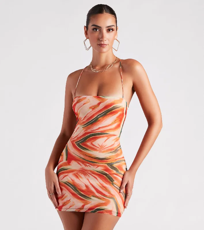 Sunset Marvel Lace-Up Mini Dress Trendy Wraparound Mini Dress
