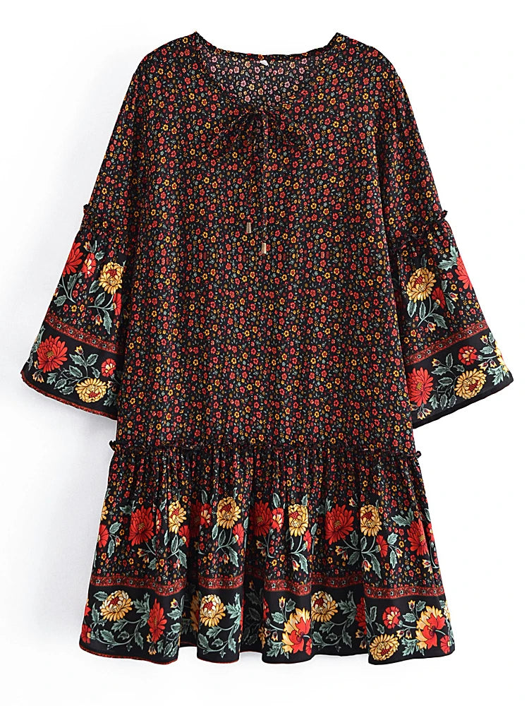 Zjkrl - Vintage Chic Women Tie Neck Ruffles Floral Print Beach Bohemian Mini Dress Ladies Summer Cotton Boho Dresses Vestidos Cozy A-Line Mini Dress Zjkrl - Vintage Chic Women Tie Neck Ruffles Floral Print Beach Bohemian Mini Dress Ladies Summer Cotton Boho Dresses Vestidos Cozy A-Line Mini Dress