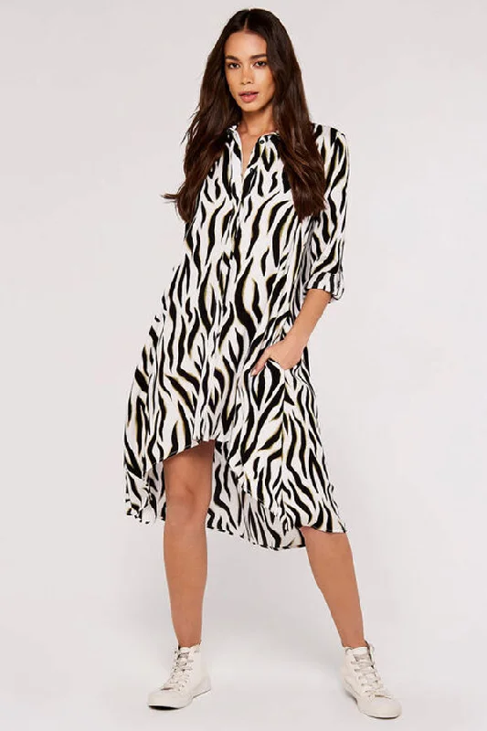 Apricot Zebra Oversized Shirt Mini Dress Cozy T-Shirt Mini Dress