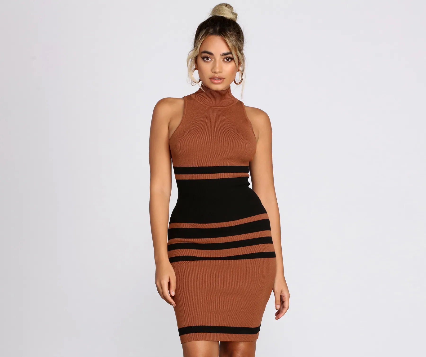 Color Block Knit Mini Dress Chic Tropical Mini Dress