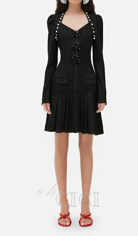flower knit mini dress in black Stylish Plaid Mini Dress