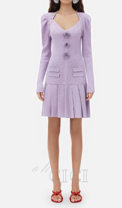 flower knit mini dress in pale purple Cozy Cowl Neck Mini Dress