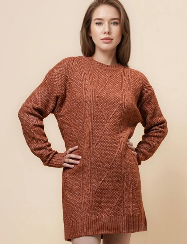 Ladies Solid Color Cable Knit Sweater Mini Dress SKT4955 Elegant Satin Mini Dress