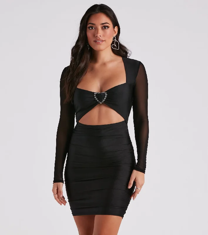 Secret Admirer Rhinestone Heart Mini Dress Casual V-Neck Mini Dress