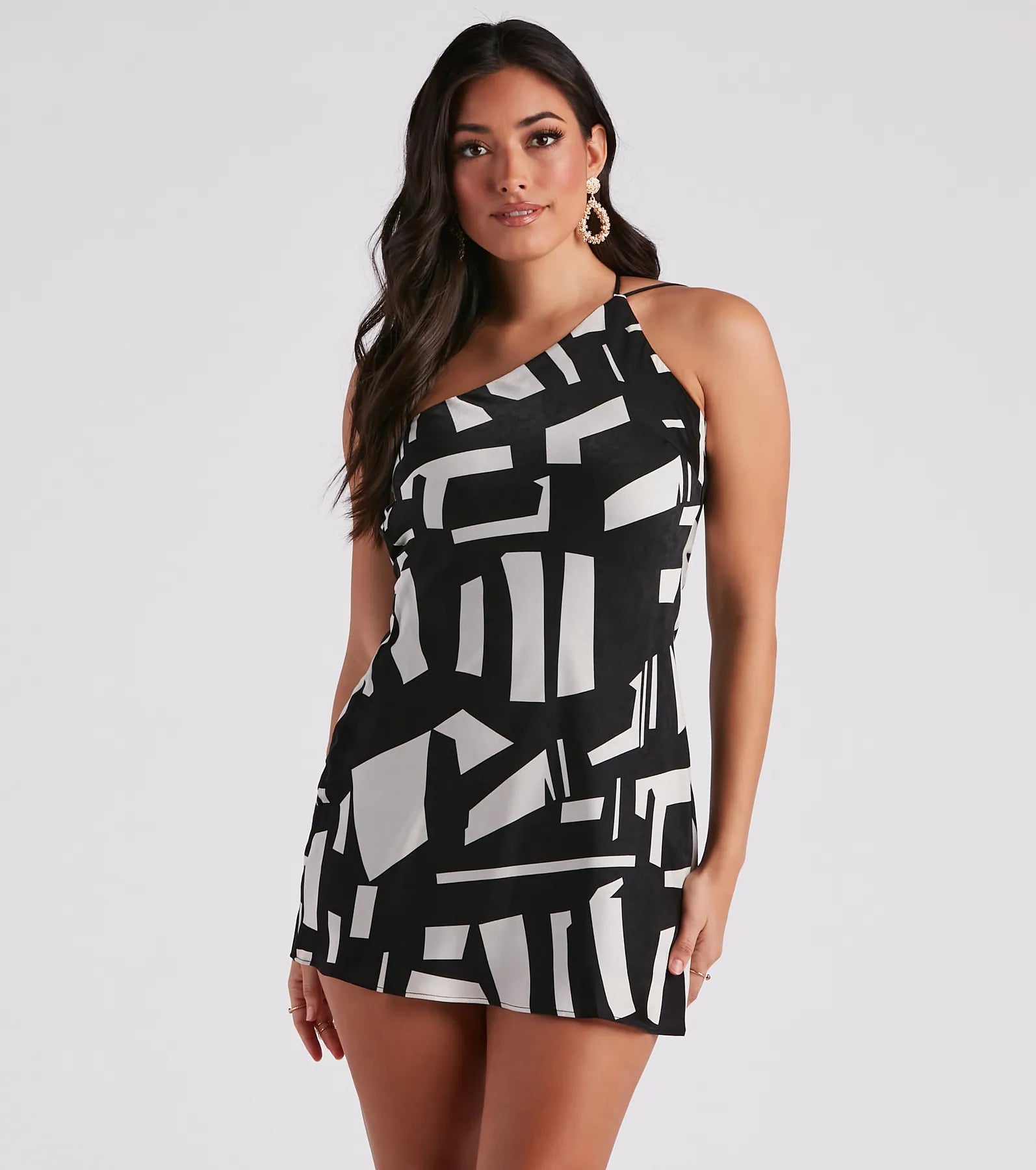 Stylish Stunner Printed A-Line Mini Dress Trendy Crossover Mini Dress