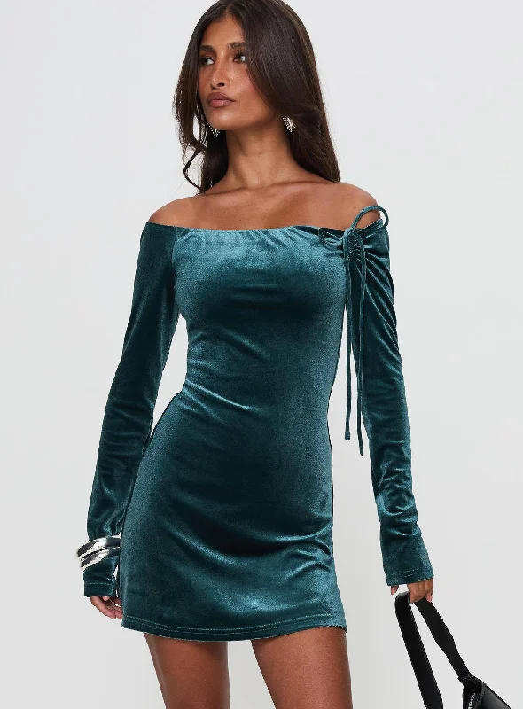 Intertwine Long Sleeve Mini Dress Forest Green Classic Black Mini Dress