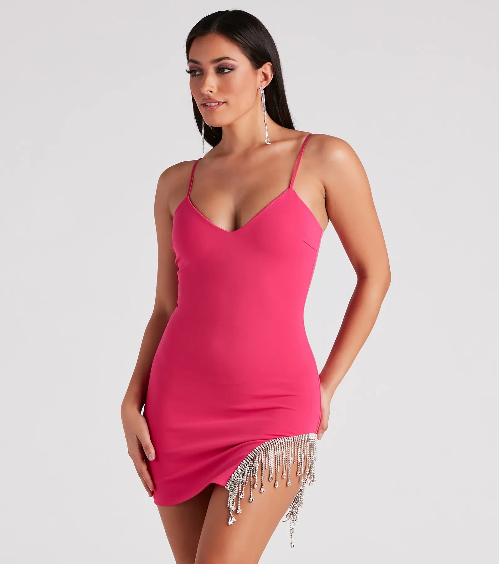 Dazzle Darling Rhinestone Trim Mini Dress Trendy Bodycon Mini Dress