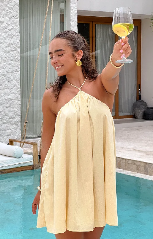 Talei Yellow Halter Puff Mini Dress Elegant Tulle Mini Dress